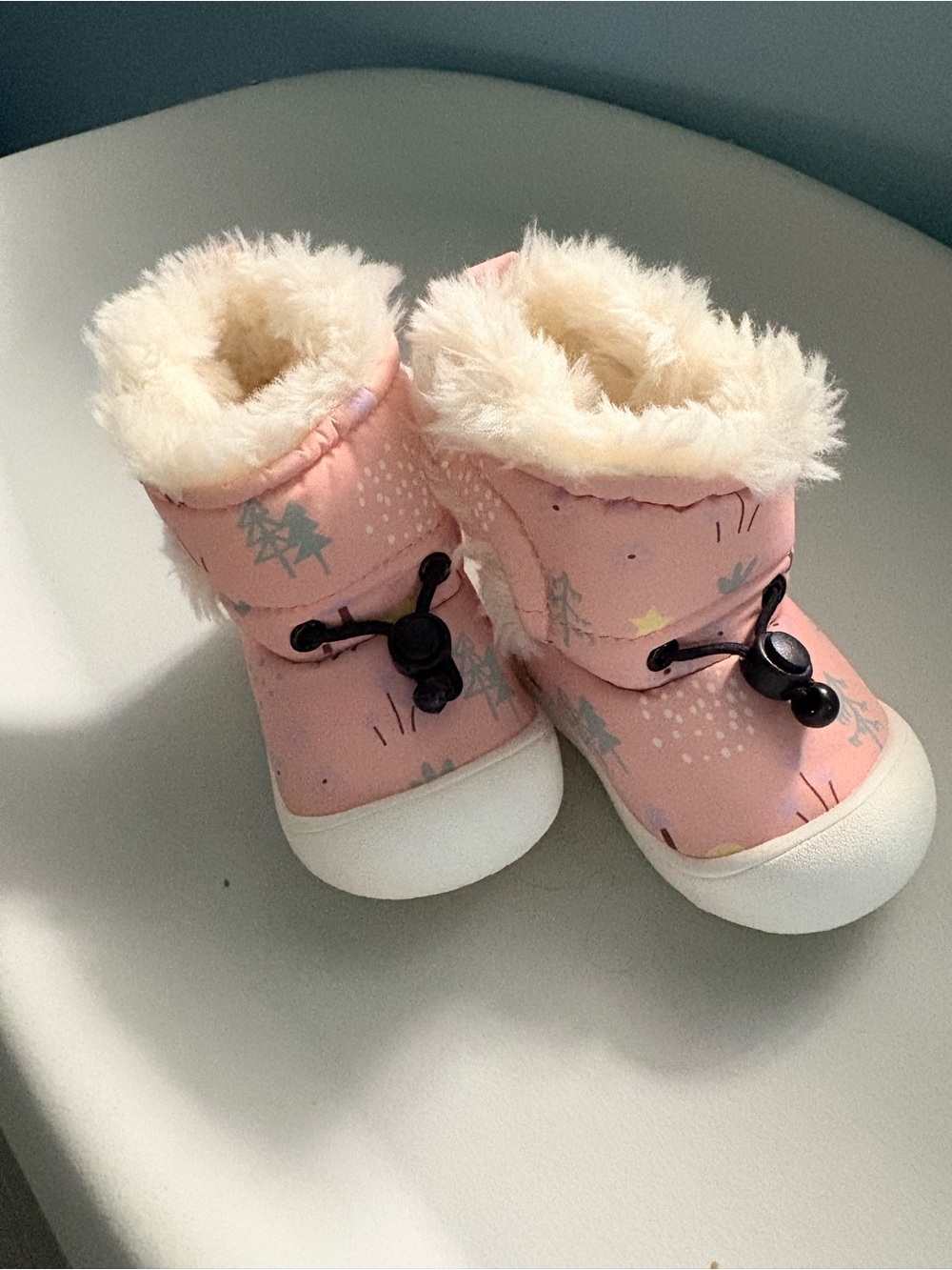 Pink Faux-Fur Lined Baby Walker Boots - Soft Grip Sole WORN ONCE